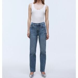 NWT Madewell The 90s Straight Jean 25 Shimmery Clear Rhinestones Enmore Wash